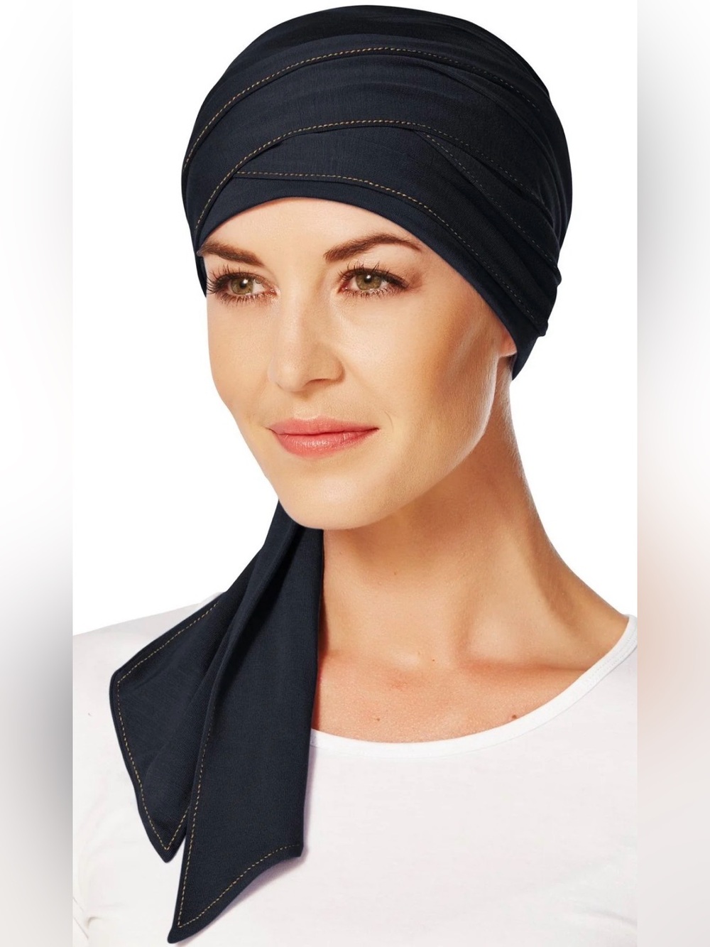 Christine Headwear Navy Head Scarf with Stitch Detail, New in Package